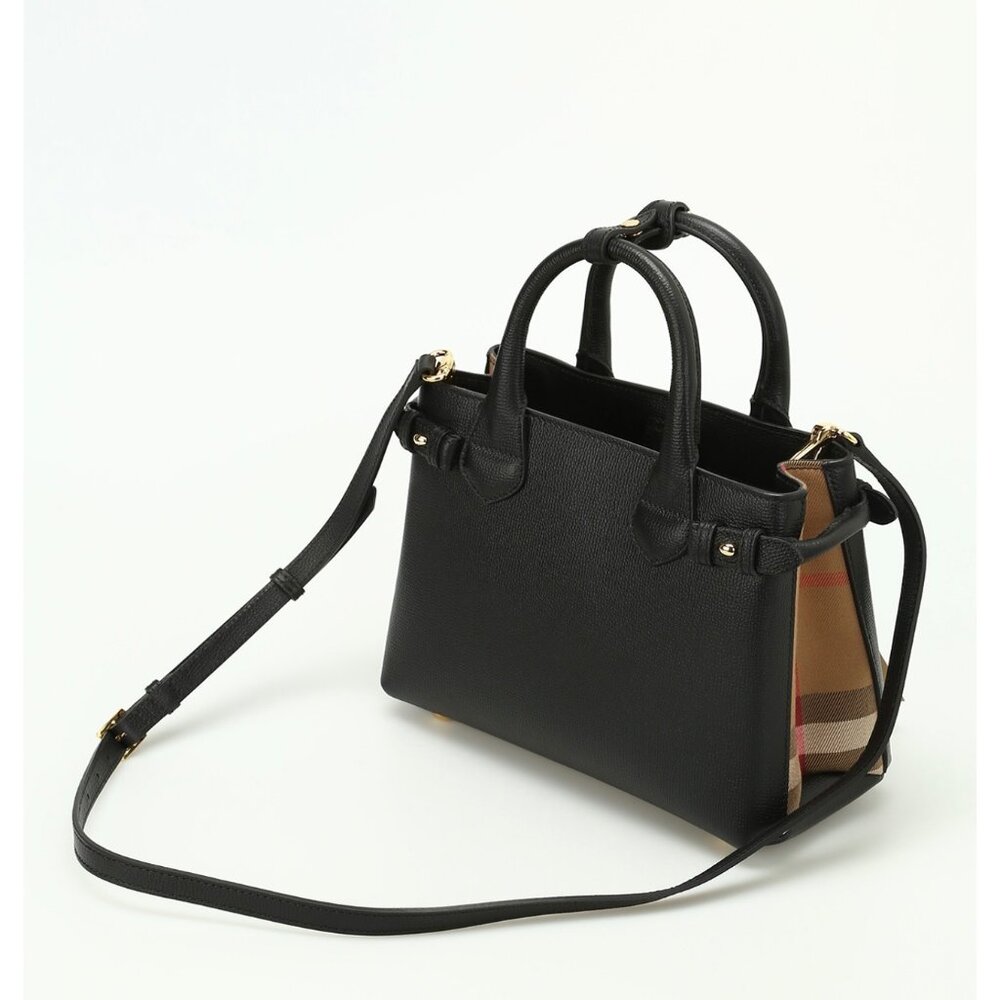 Burberry Black Leather Satchel with Plaid Sides